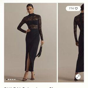 BHLDN Saige Long-Sleeve Turtleneck Sheer Lace Jersey Maxi Dress